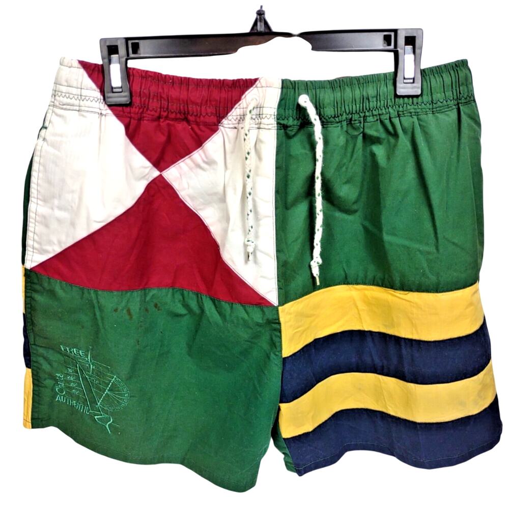 Vintage FREE 90's Swim Trunks Shorts Mens XL Red Yellow Blue Nylon Pockets